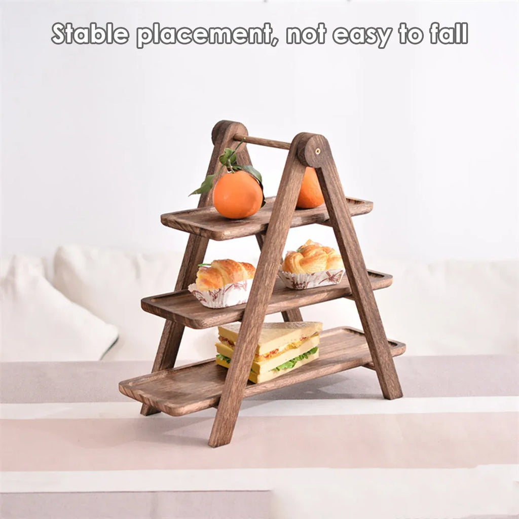 3 Layer Wooden Tray Display Rack Dinner Plate Holder Stand Storage