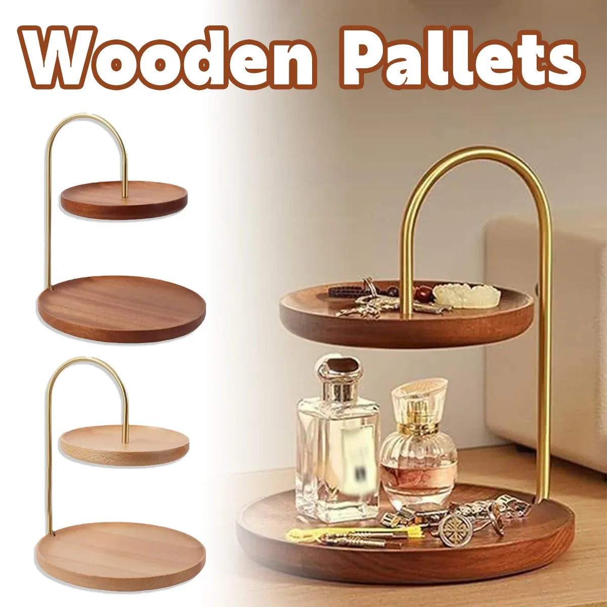 Two Layer Wooden Candy Tray Dessert Display Plate Stand Kitchen