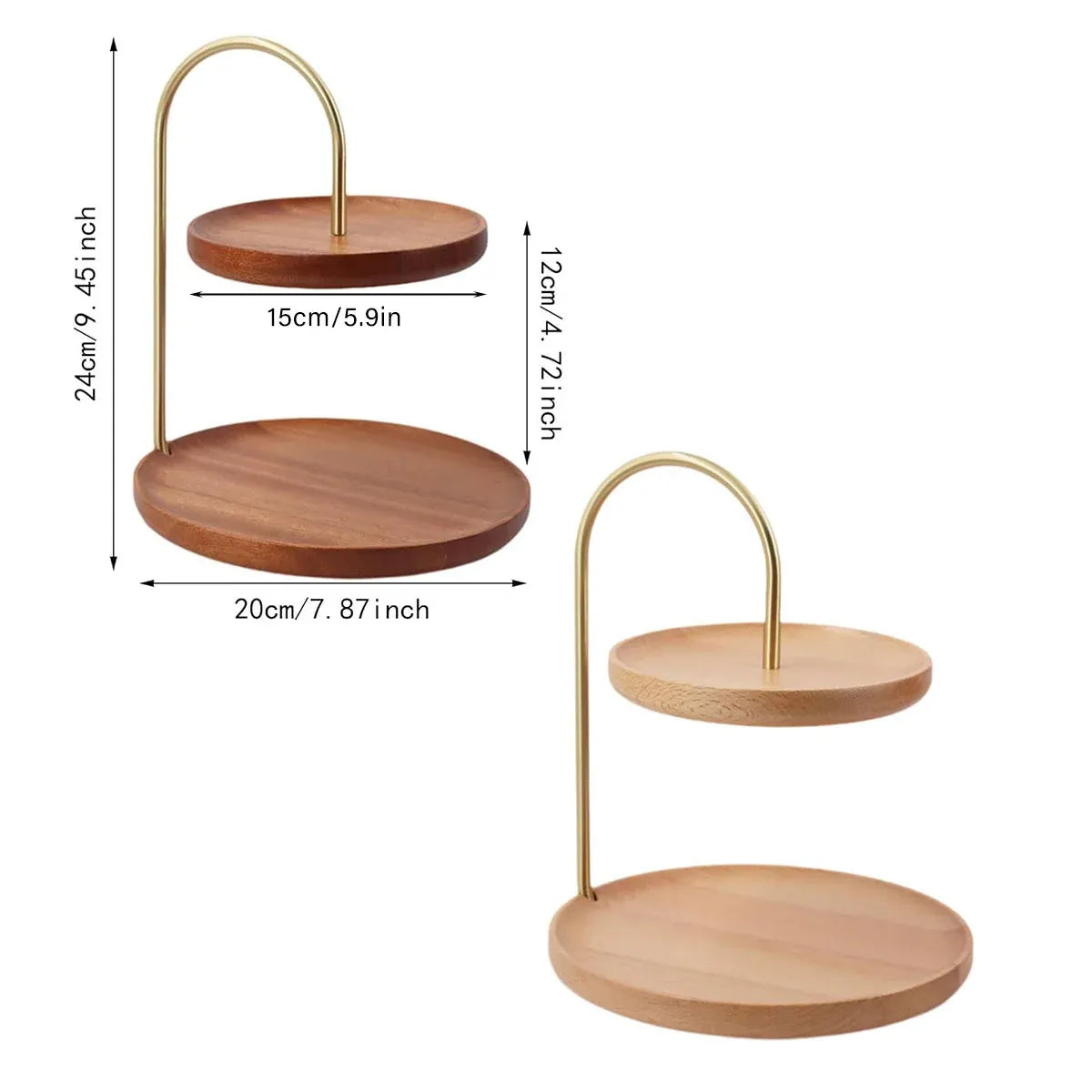 Two Layer Wooden Candy Tray Dessert Display Plate Stand Kitchen