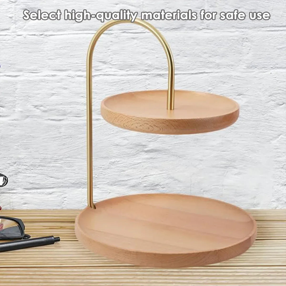 Two Layer Wooden Candy Tray Dessert Display Plate Stand Kitchen