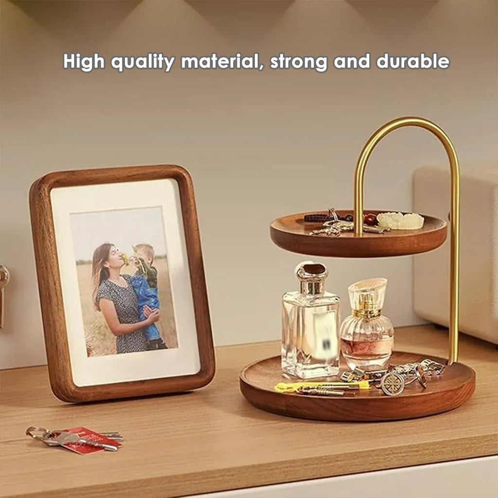Two Layer Wooden Candy Tray Dessert Display Plate Stand Kitchen