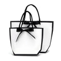 White Paper Gift Bags with Black Trim and Ribbon Handles, 25 Pack