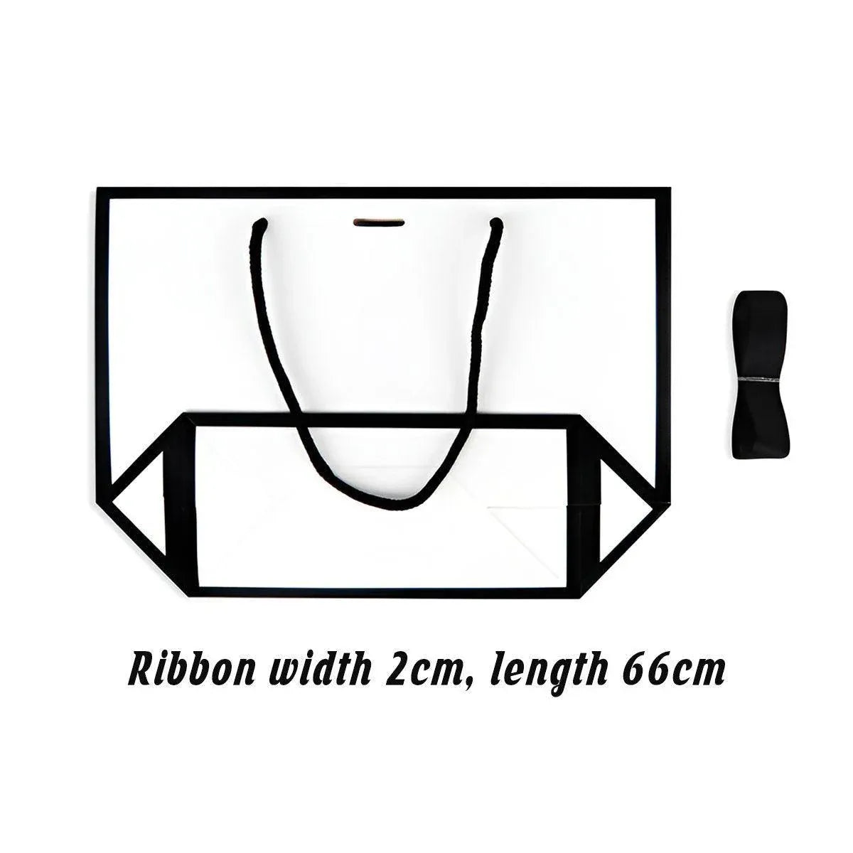 White Paper Gift Bags with Black Trim and Ribbon Handles, 25 Pack