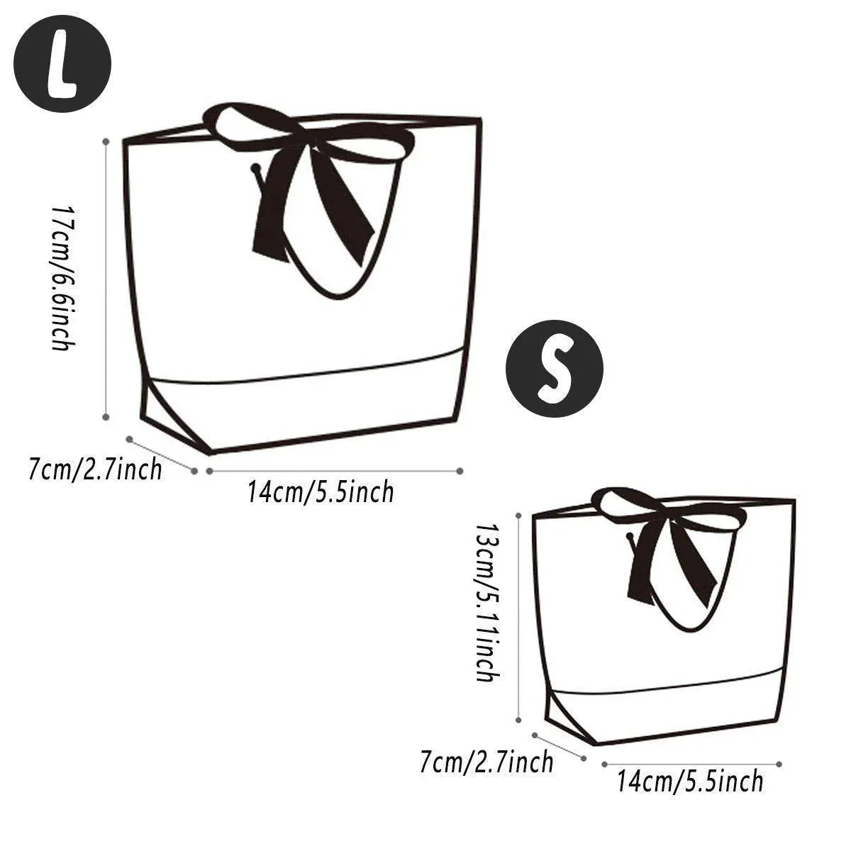 White Paper Gift Bags with Black Trim and Ribbon Handles, 25 Pack