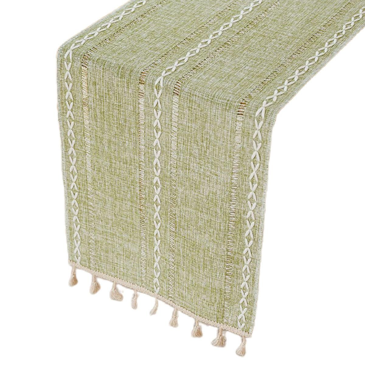 Woven Hollow Fringe Table Runner, Green, 33 x 183 cm