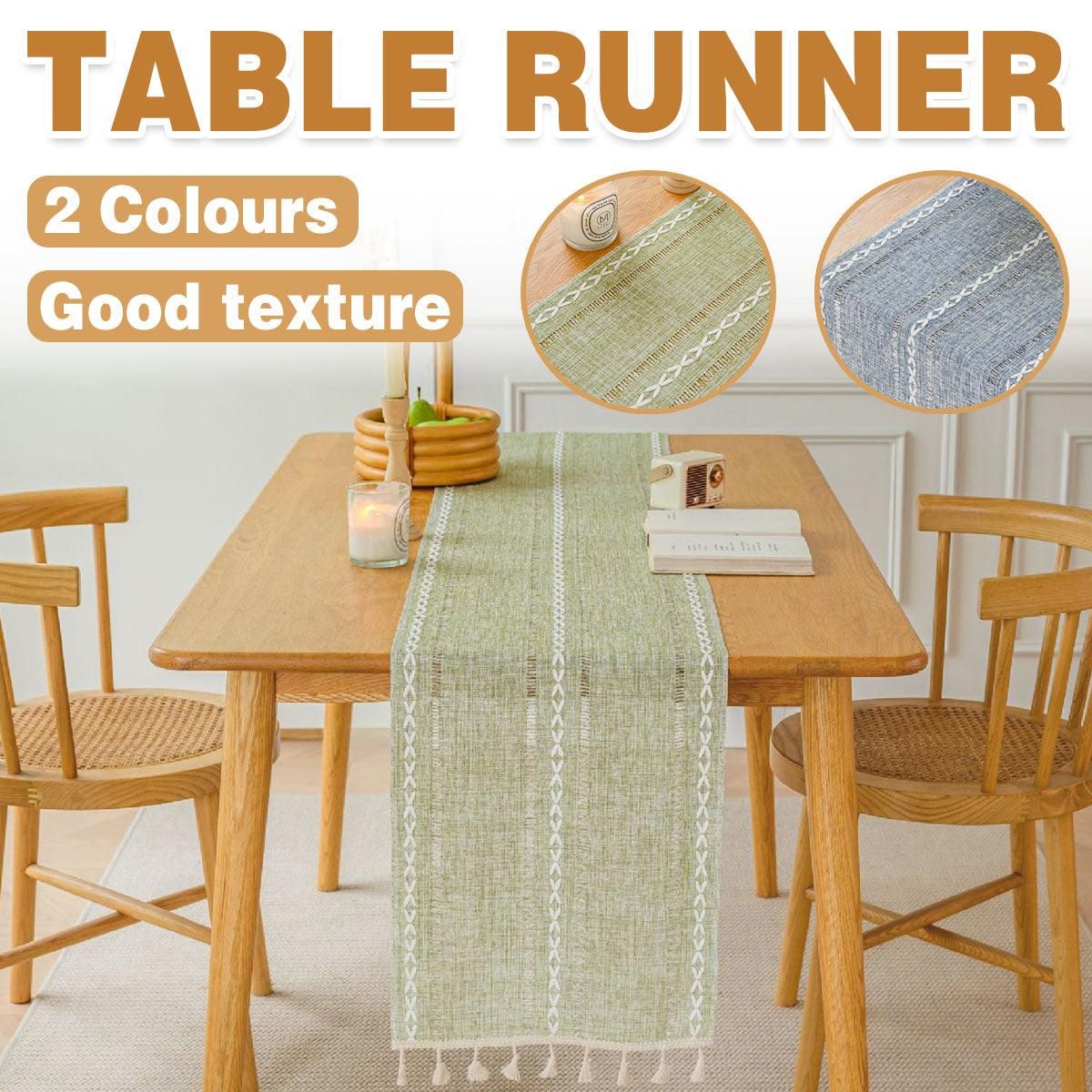 Woven Hollow Fringe Table Runner, Green, 33 x 183 cm