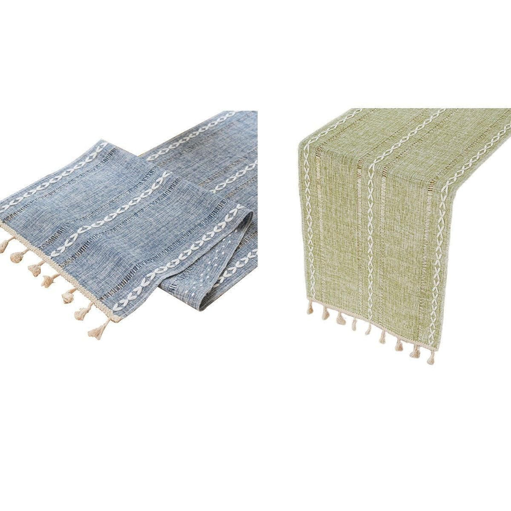 Woven Hollow Fringe Table Runner, Green, 33 x 183 cm