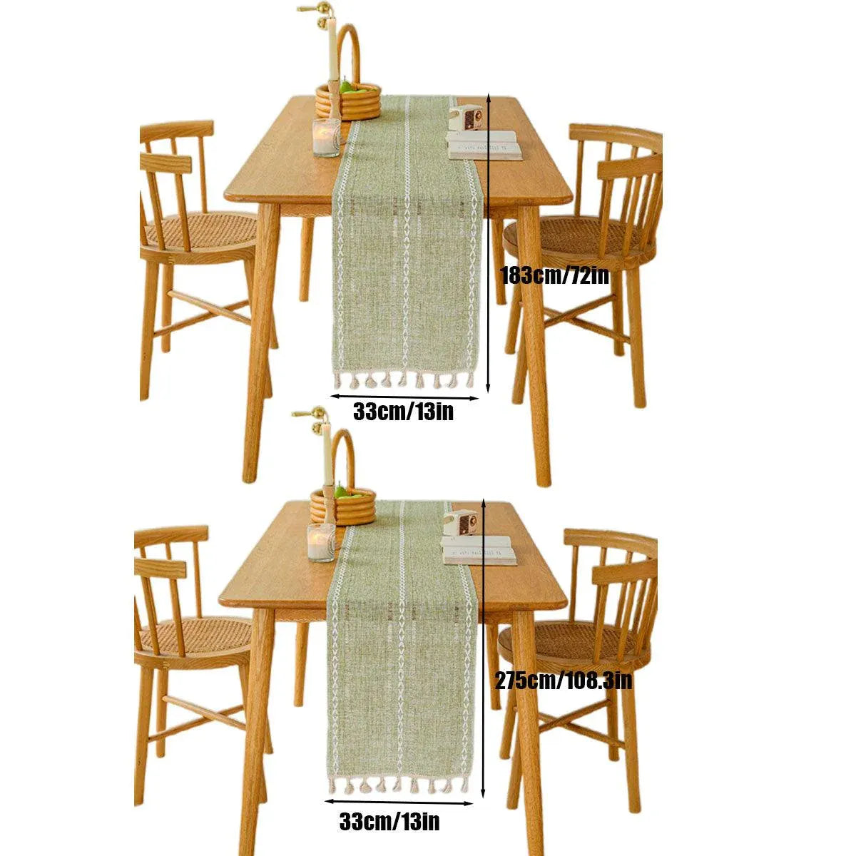 Woven Hollow Fringe Table Runner, Green, 33 x 183 cm