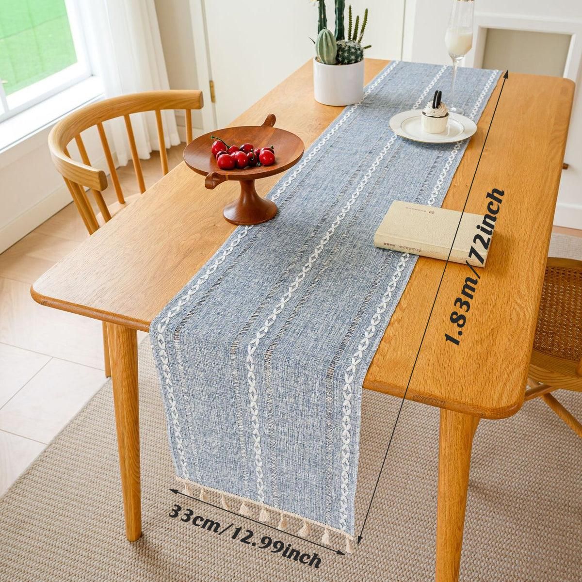 Woven Hollow Fringe Table Runner, Green, 33 x 183 cm