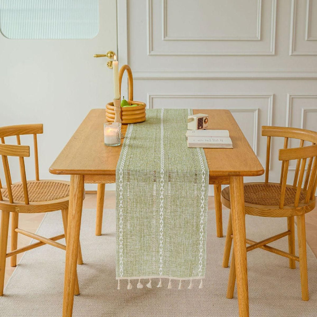 Woven Hollow Fringe Table Runner, Green, 33 x 183 cm