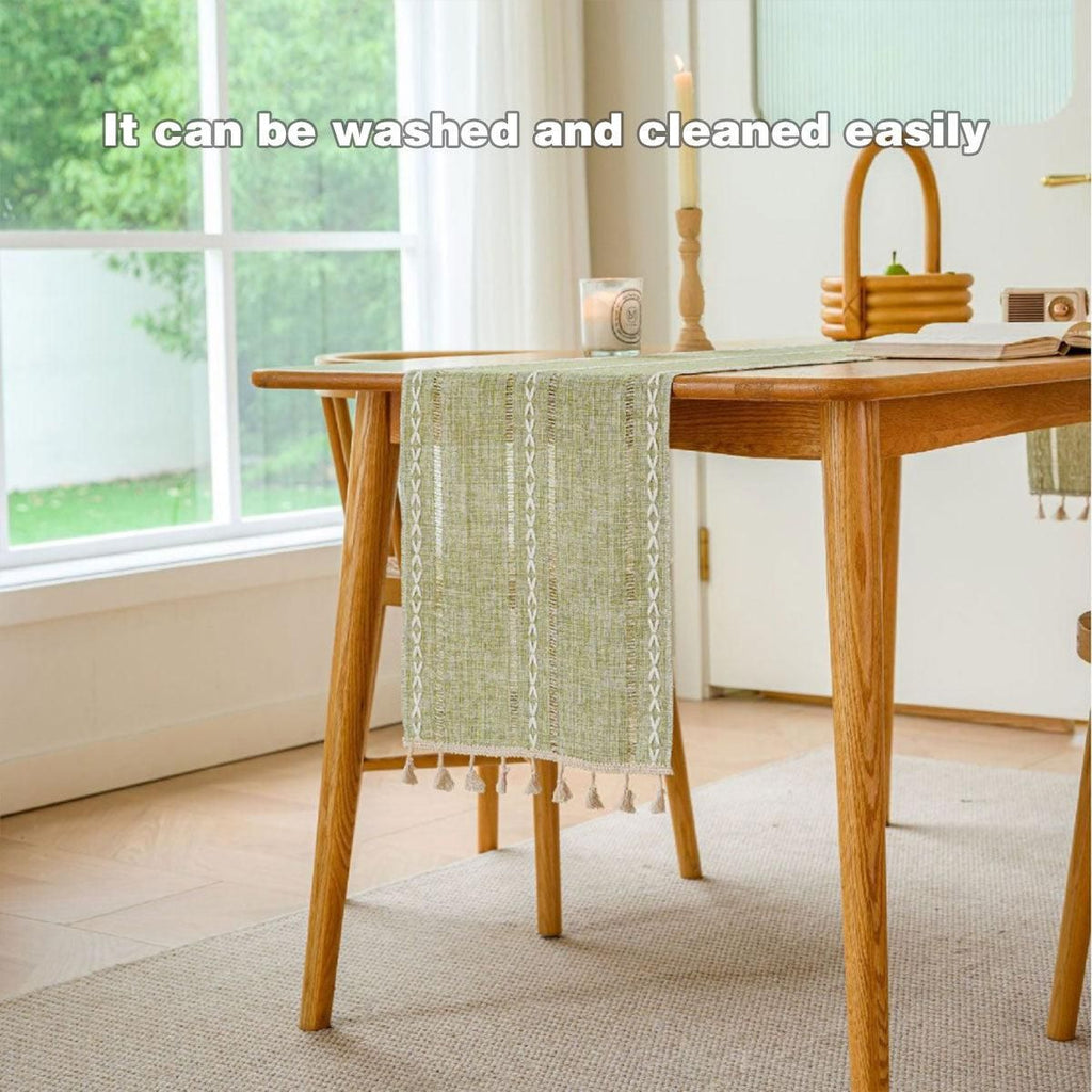 Woven Hollow Fringe Table Runner, Green, 33 x 183 cm