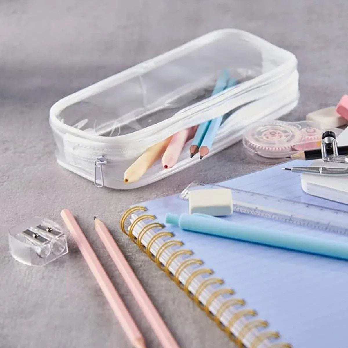 Clear Waterproof Zip Pencil Cases, 8 Pack