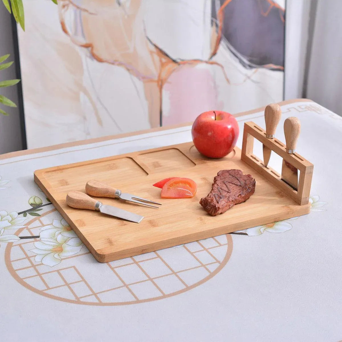 Bamboo Chopping Board Cheese Board Set with Knife Kitchen Charcuterie