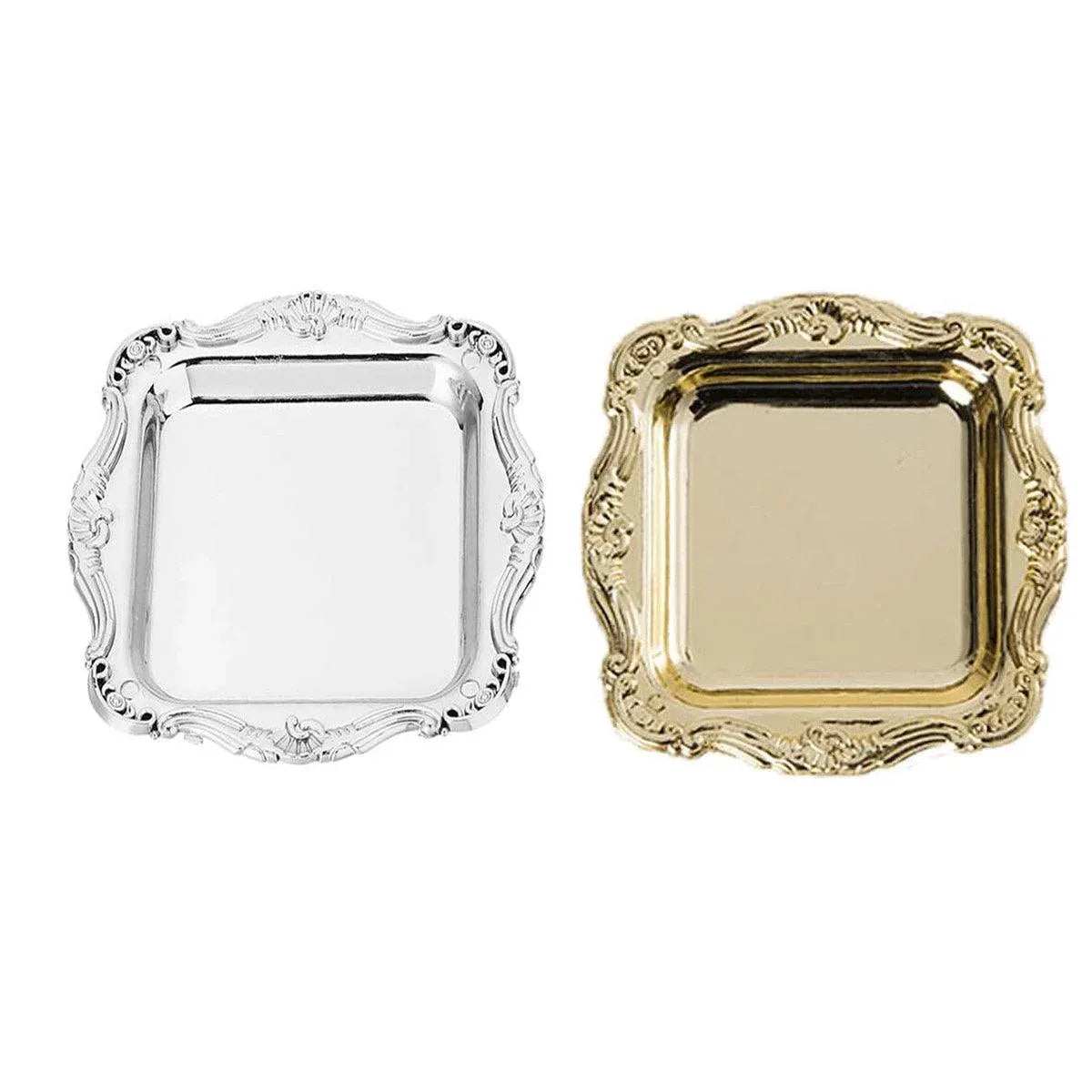 Gold Square Plastic Serving Plates, 8 x 8 cm, 12 Pack