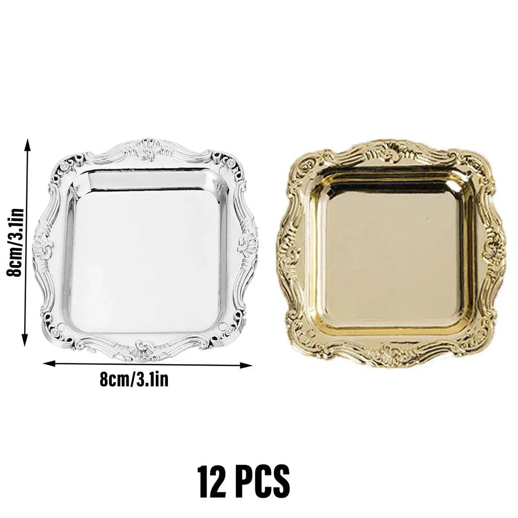 Gold Square Plastic Serving Plates, 8 x 8 cm, 12 Pack
