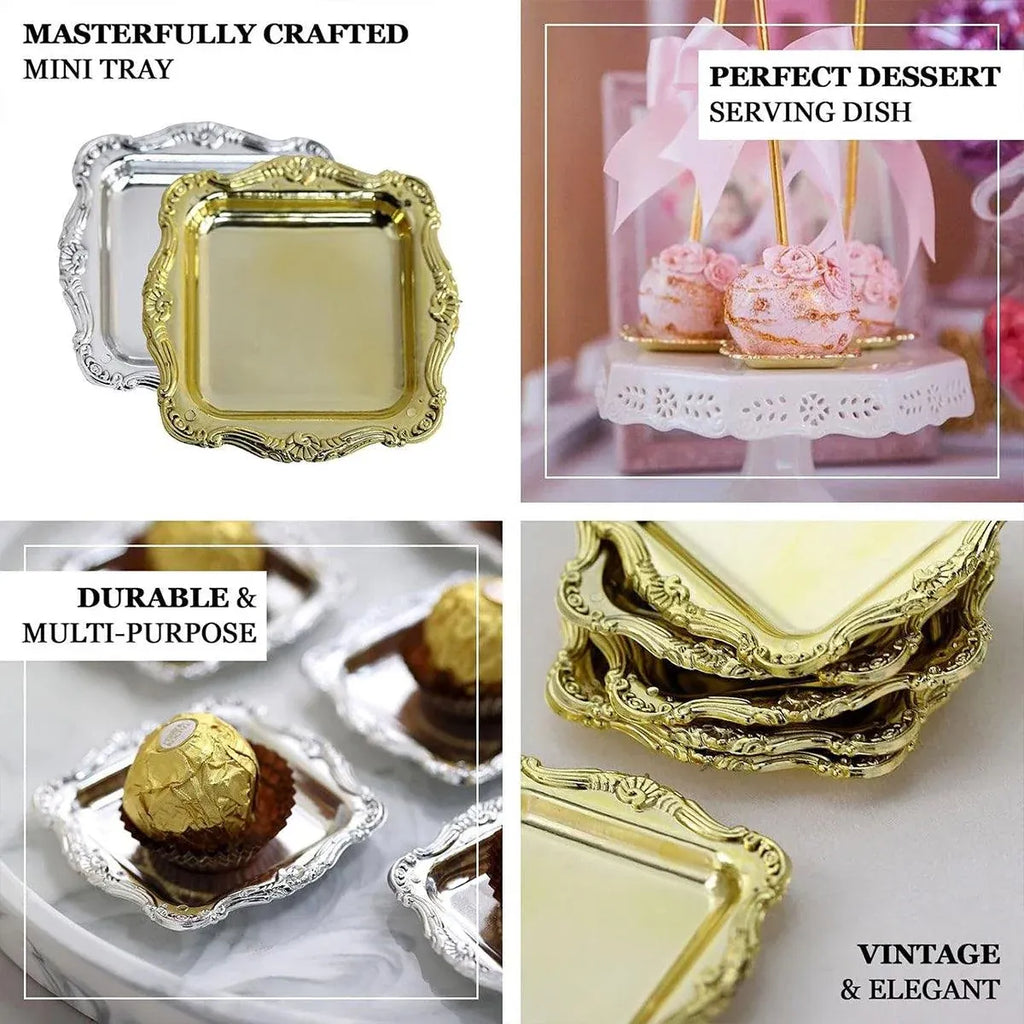 Gold Square Plastic Serving Plates, 8 x 8 cm, 12 Pack