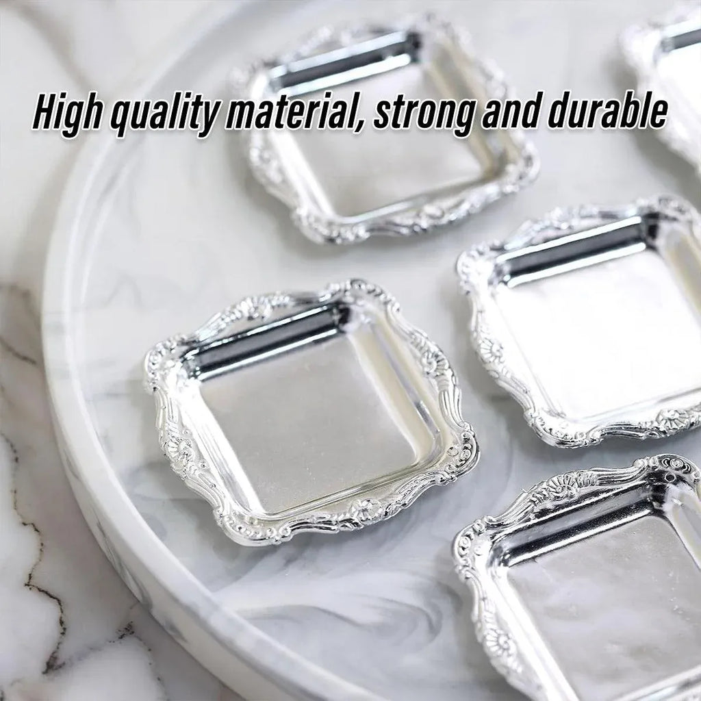 Gold Square Plastic Serving Plates, 8 x 8 cm, 12 Pack