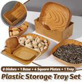 Snack Serving Tray Set Wood Grain Organiser Platter with Base Multi
