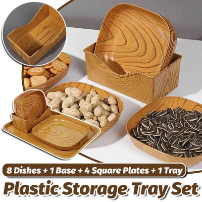 Snack Serving Tray Set Wood Grain Organiser Platter