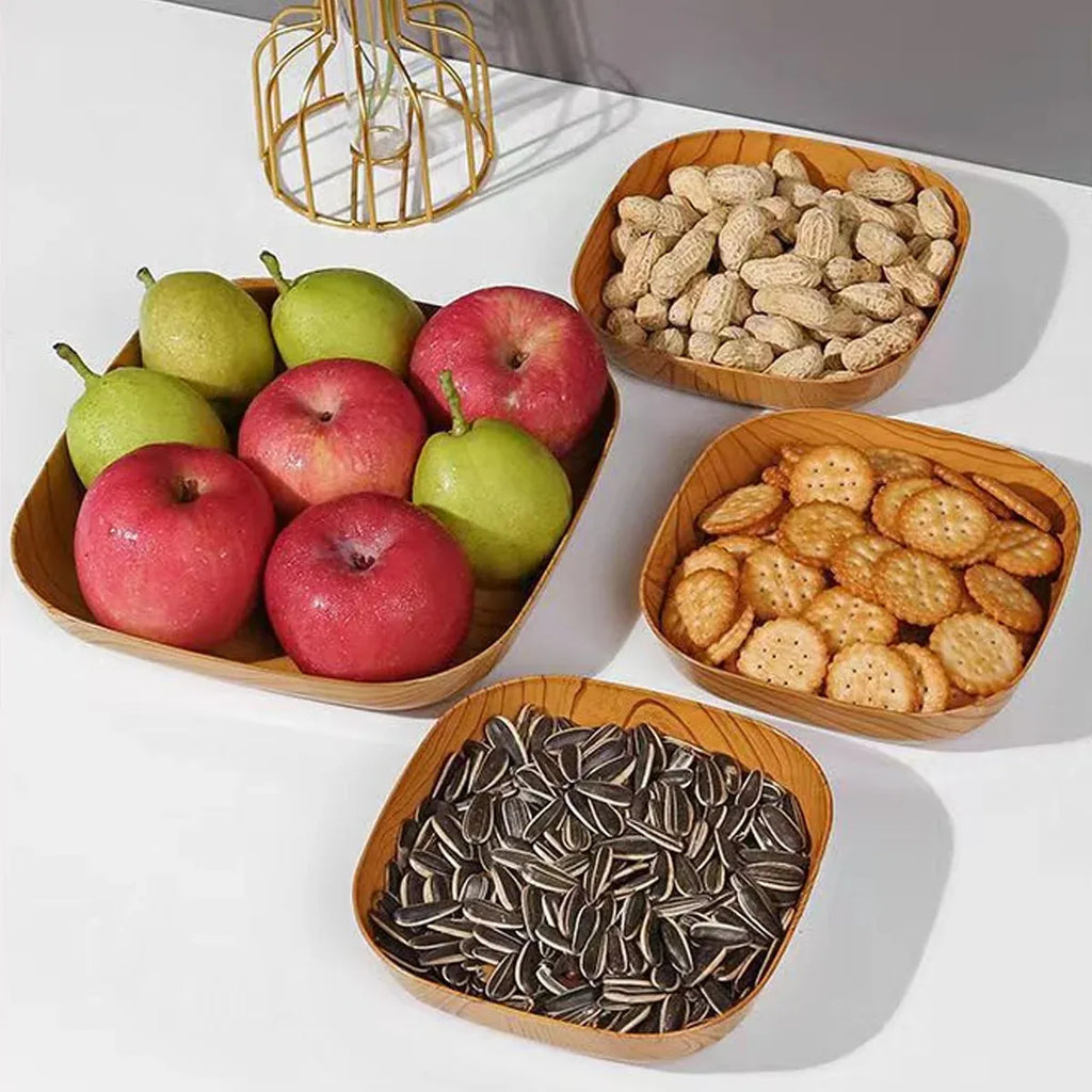 Snack Serving Tray Set Wood Grain Organiser Platter with Base Multi