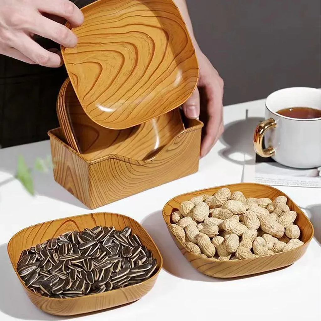 Snack Serving Tray Set Wood Grain Organiser Platter with Base Multi