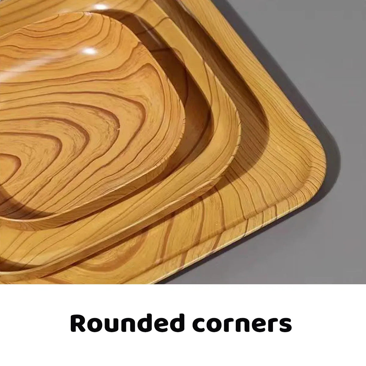 Snack Serving Tray Set Wood Grain Organiser Platter with Base Multi