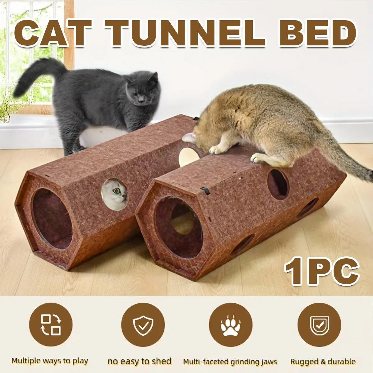 Brown Hexagonal Cat Tunnel 60 x 26 x 26 cm - 1 Piece