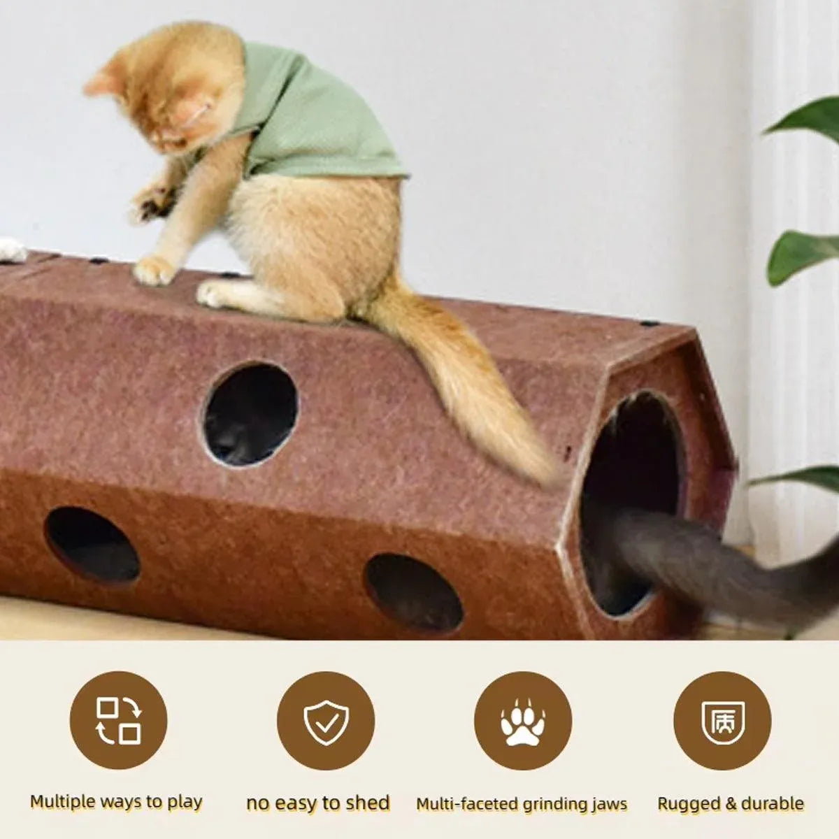 Brown Hexagonal Cat Tunnel 60 x 26 x 26 cm - 1 Piece