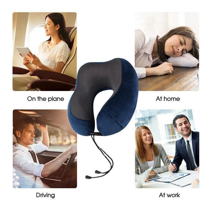 Memory Foam Travel Neck Pillow Set with Sleep Mask and Earplugs