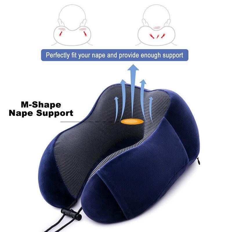 Memory Foam Travel Neck Pillow Set with Sleep Mask and Earplugs
