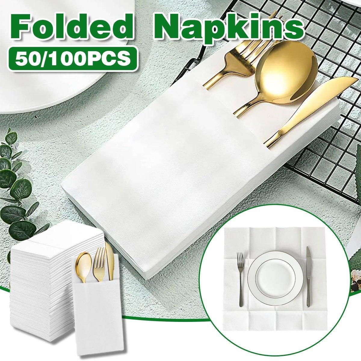 Disposable White Napkins with Cutlery Pocket, 40 x 40 cm