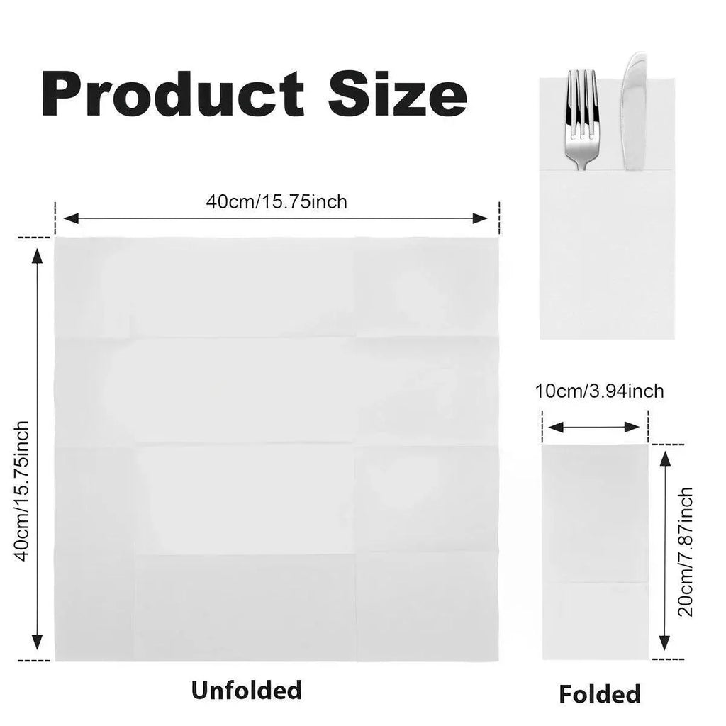 Disposable White Napkins with Cutlery Pocket, 40 x 40 cm