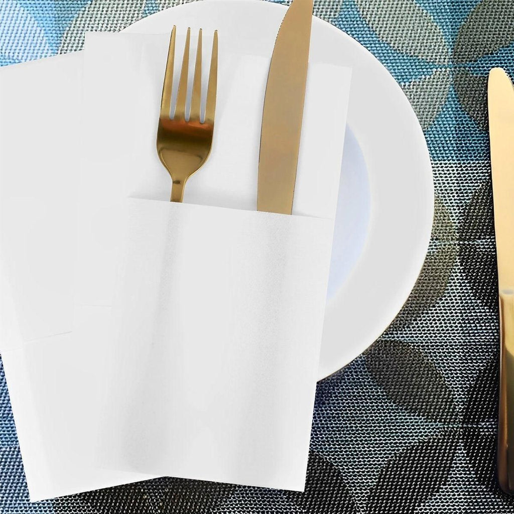 Disposable White Napkins with Cutlery Pocket, 40 x 40 cm