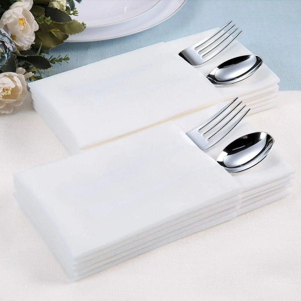 Disposable White Napkins with Cutlery Pocket, 40 x 40 cm