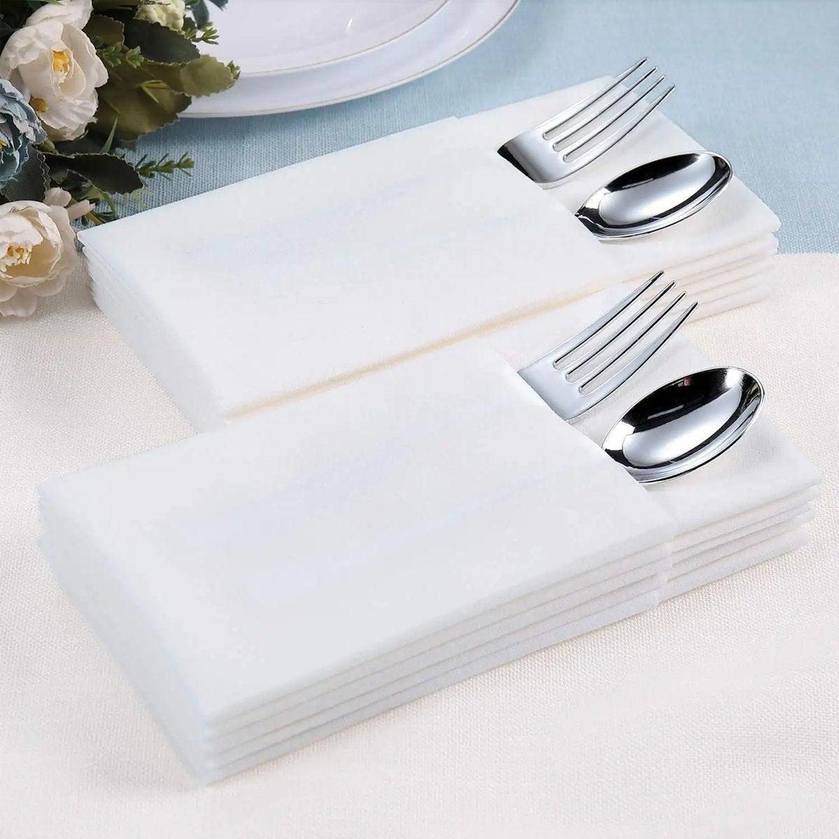 Disposable White Napkins with Cutlery Pocket, 40 x 40 cm