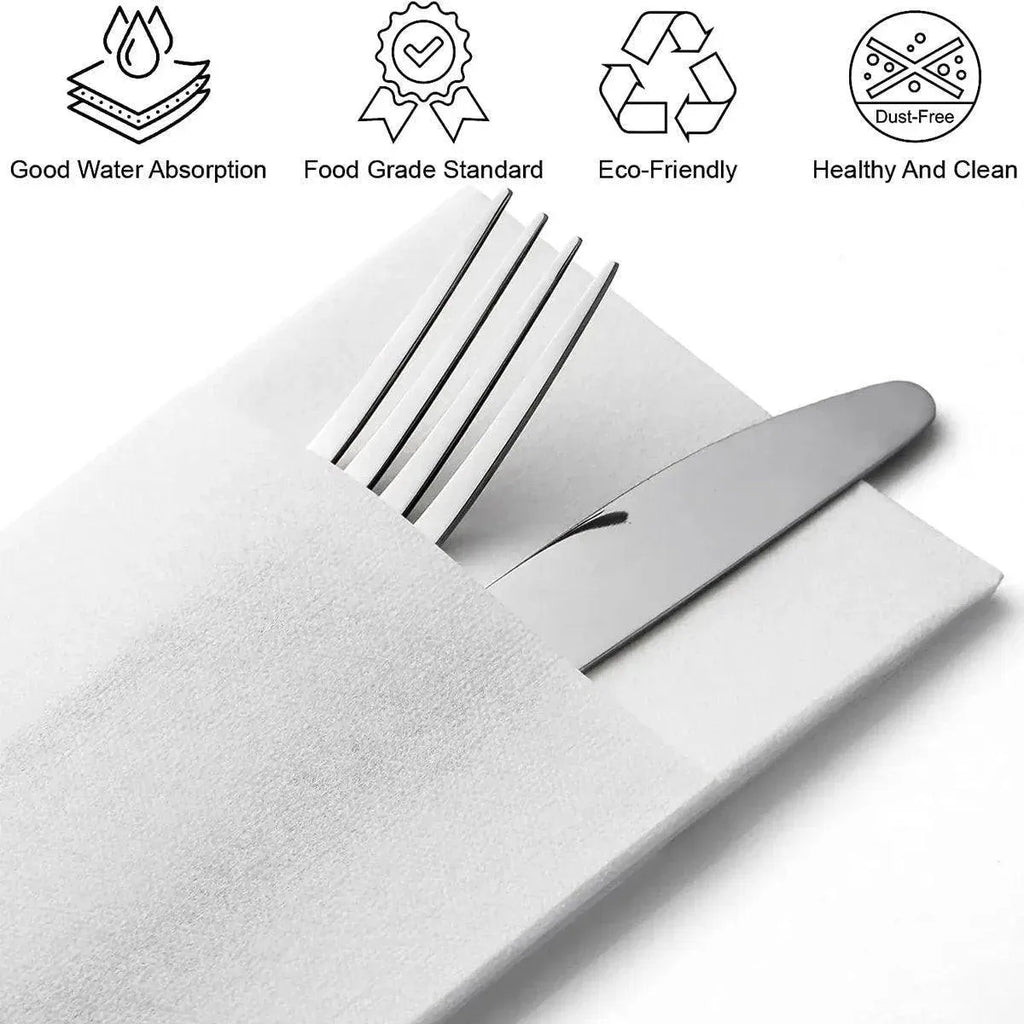 Disposable White Napkins with Cutlery Pocket, 40 x 40 cm
