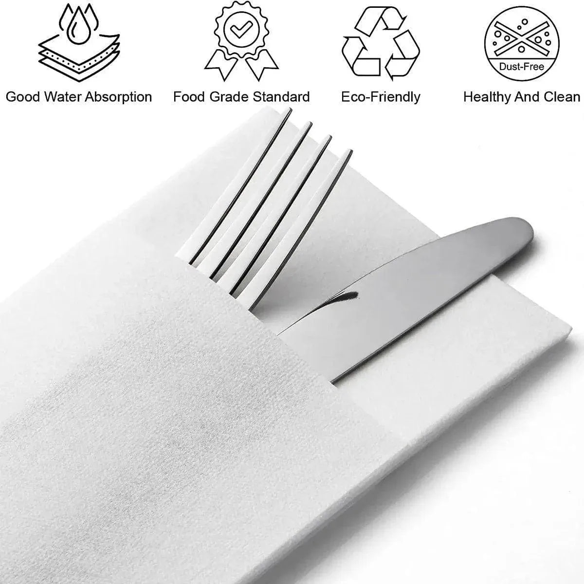 Disposable White Napkins with Cutlery Pocket, 40 x 40 cm