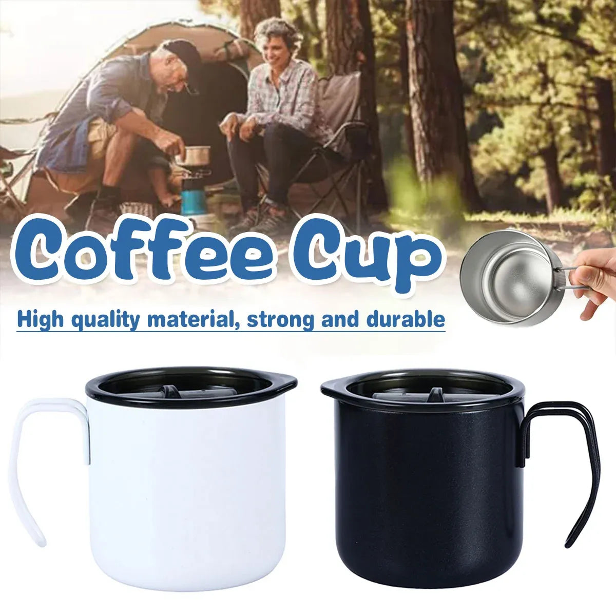Stainless Steel Vacuum Insulated Coffee Cup with Lid, White, 320 ml