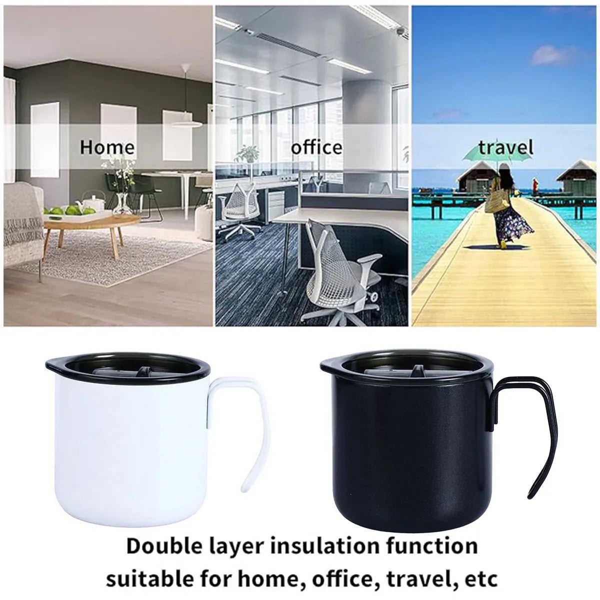 Stainless Steel Vacuum Insulated Coffee Cup with Lid, White, 320 ml