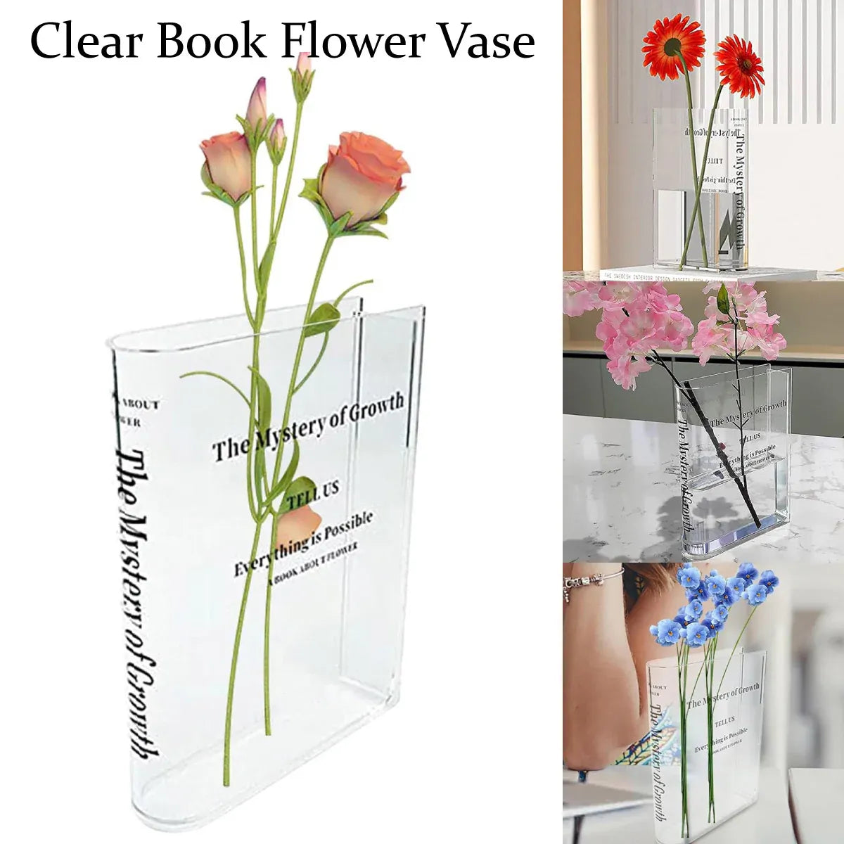 Clear Acrylic Book Vase, 18 x 15 cm