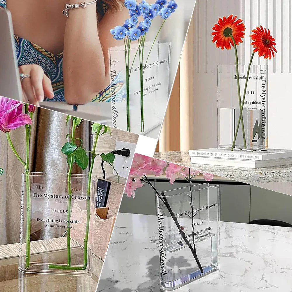 Clear Acrylic Book Vase, 18 x 15 cm