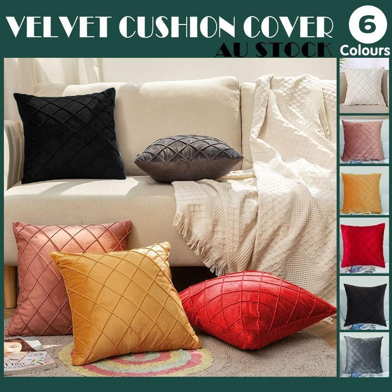 Pleated Checked Velvet Cushion Cover, 45 x 45 cm