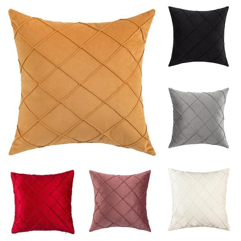 Pleated Checked Velvet Cushion Cover, 45 x 45 cm