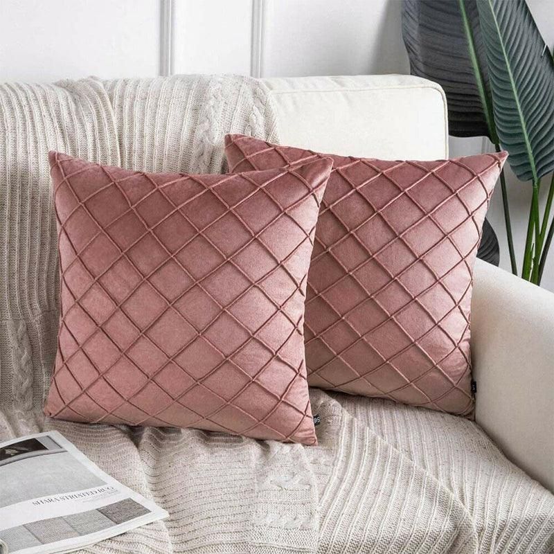 Pleated Checked Velvet Cushion Cover, 45 x 45 cm