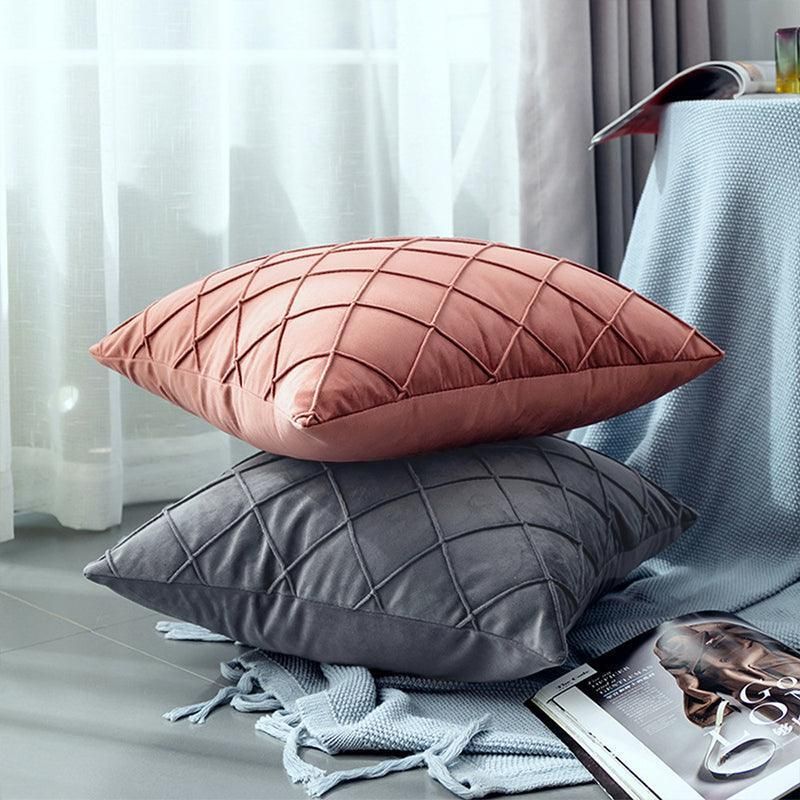Pleated Checked Velvet Cushion Cover, 45 x 45 cm