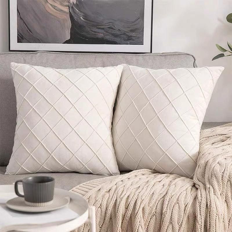 Pleated Checked Velvet Cushion Cover, 45 x 45 cm