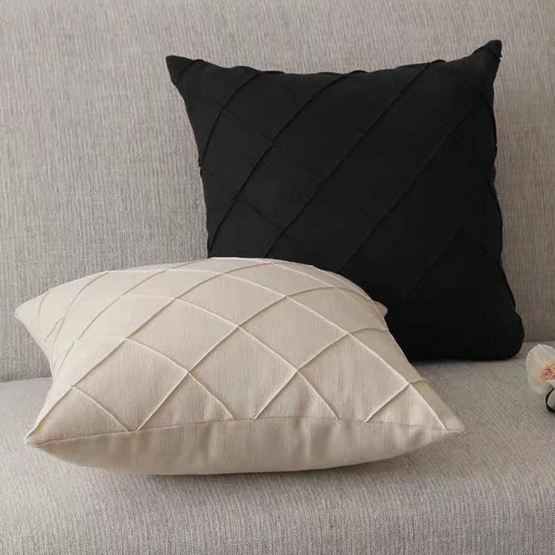 Pleated Checked Velvet Cushion Cover, 45 x 45 cm