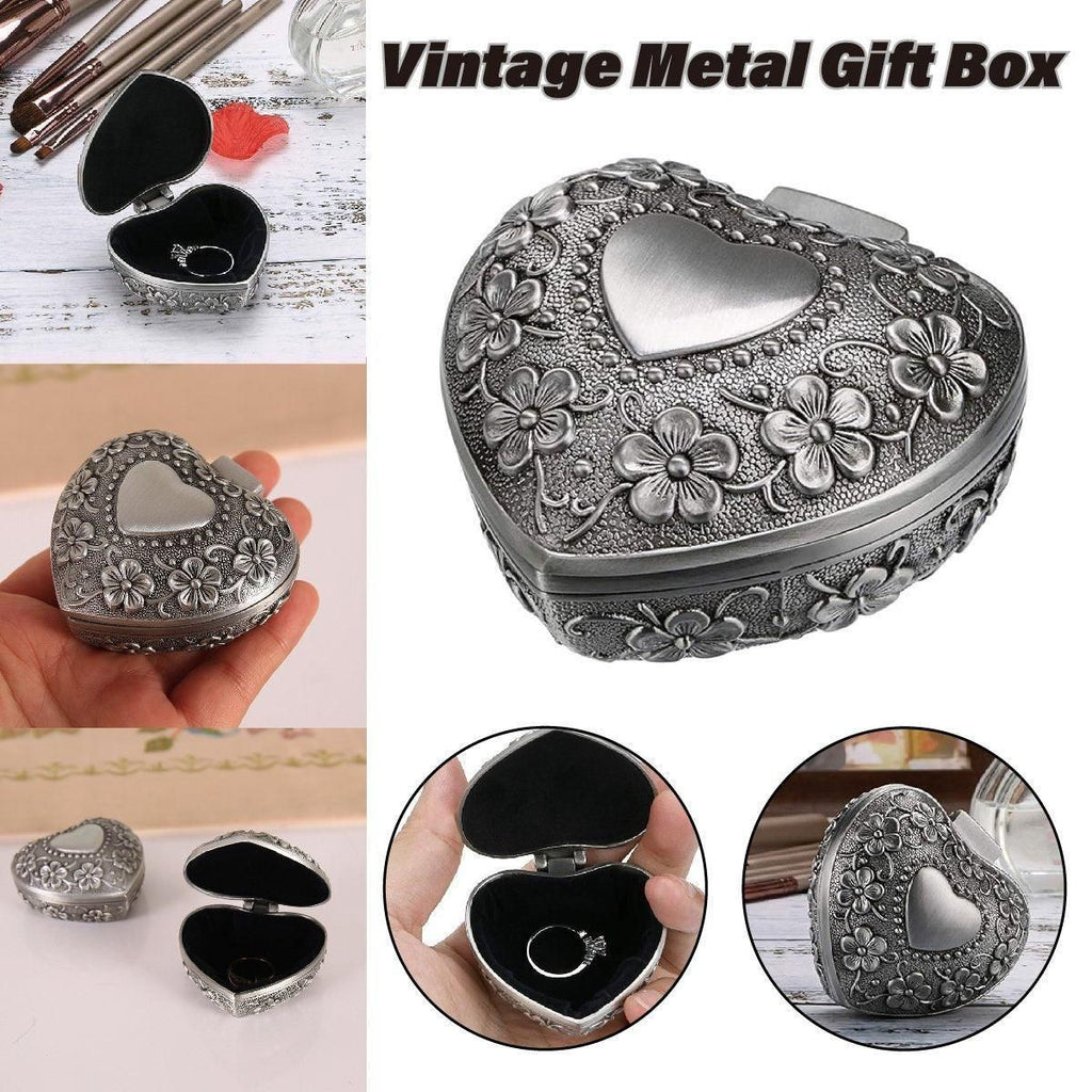 Vintage Heart Shaped Metal Trinket Box, 6 x 3.4 cm