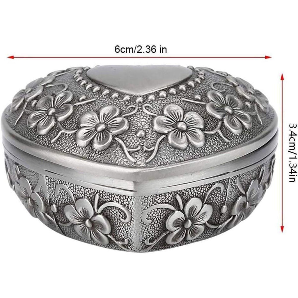 Vintage Heart Shaped Metal Trinket Box, 6 x 3.4 cm