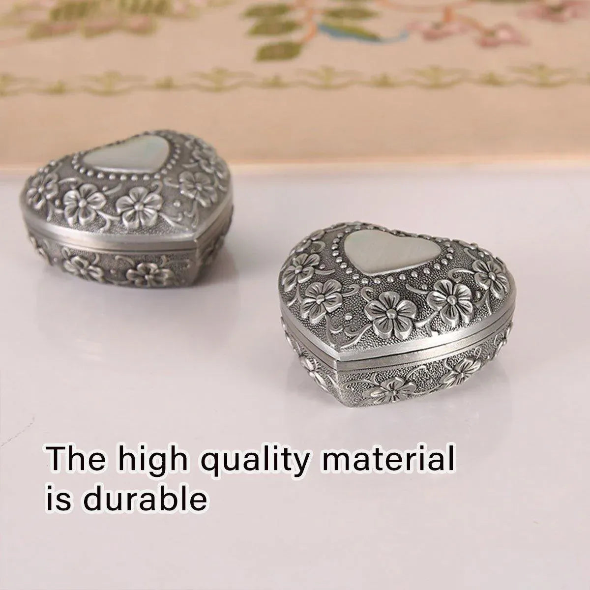 Vintage Heart Shaped Metal Trinket Box, 6 x 3.4 cm